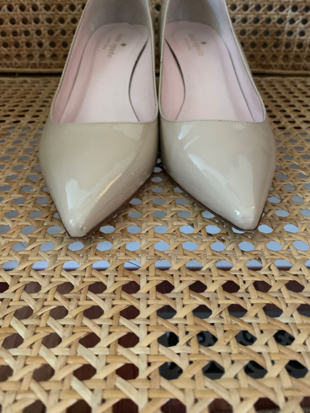 Kate Spade Nude Tan Patent Leather Pointed Toe Block Kitten Heels 8 - Picture 3 of 7